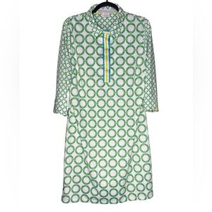 Gretchen Scott Everywhere Dress XL Geometric Green Blue White 3/4 Sleeve Stretch